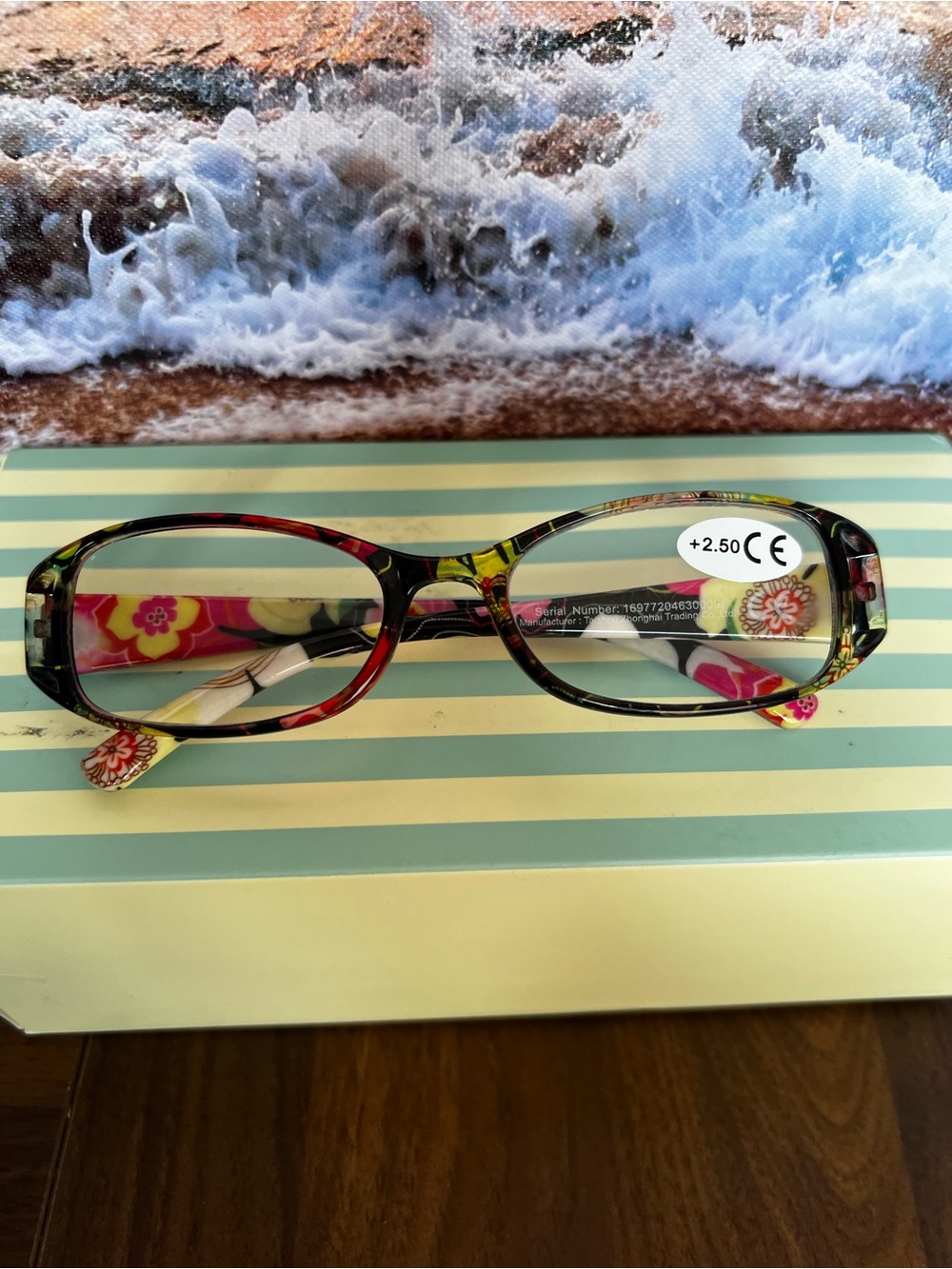 Women’s Floral Reading Glasses +2.50 — Pink & Green Pattern